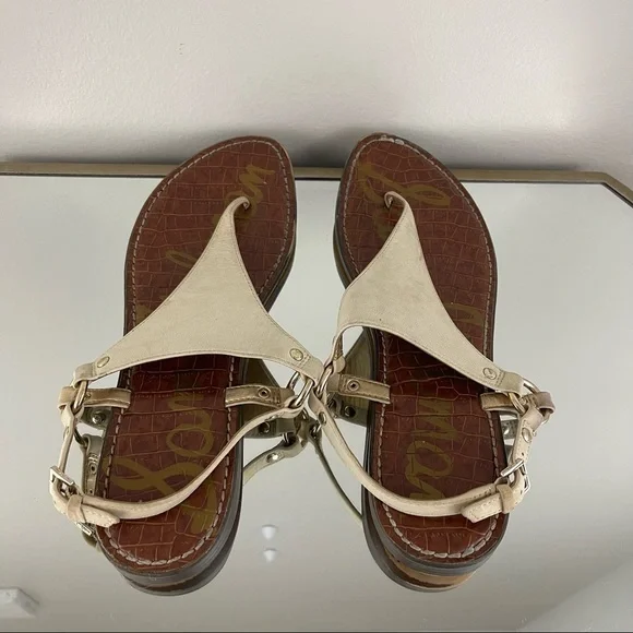 SAM EDELMAN Creme White Nubuck Leather Suede Greta Thong Sandal Flip Flops - Picture 5 of 12